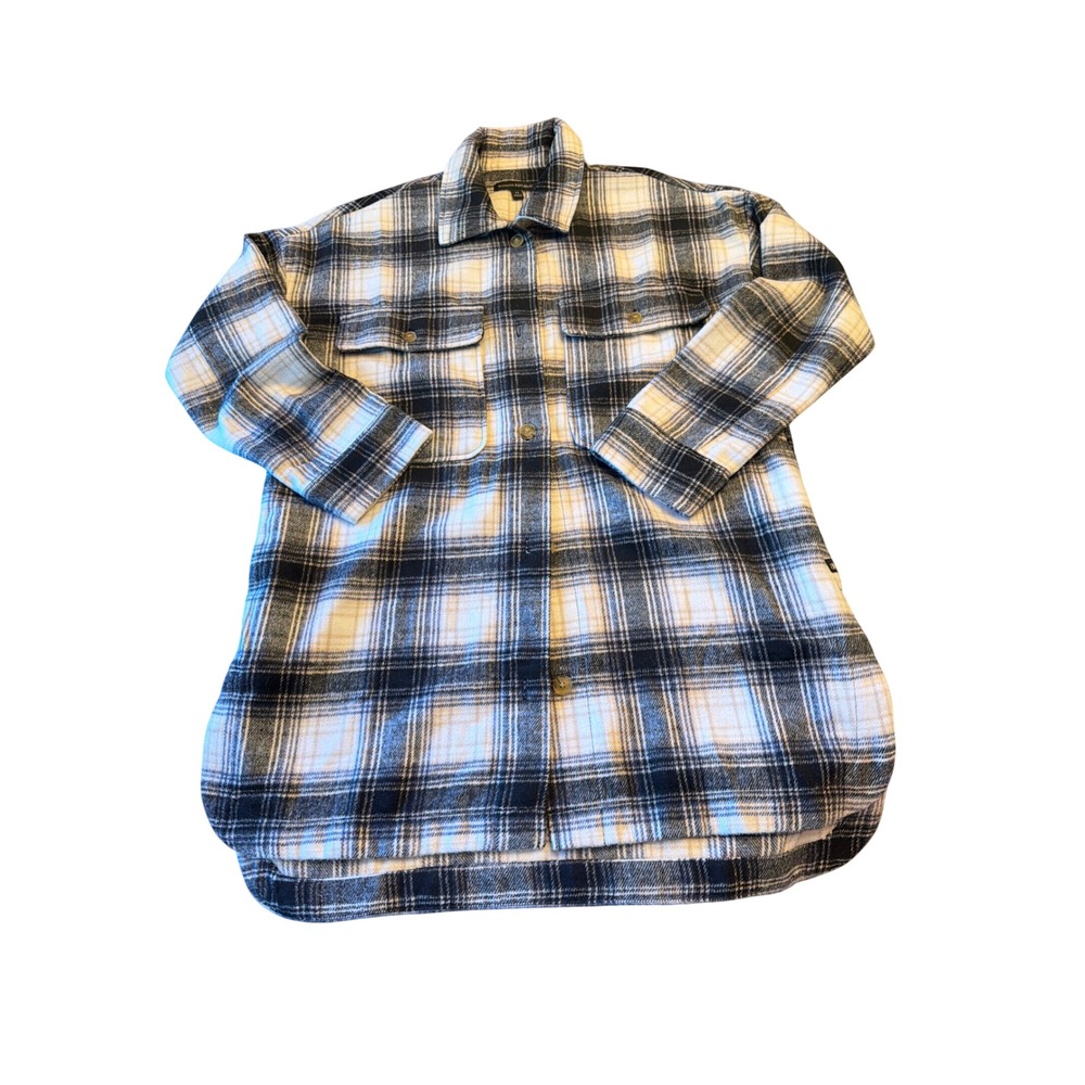 Banana Republic Shacket Cream Black Plaid Wool Blend Longline Button Up Jacket